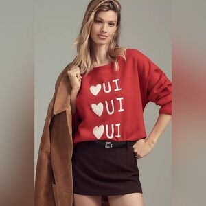 Rebecca Mayfield x Anthropologie Graphic Crew Neck Sweatshirt Sz S Red NEW